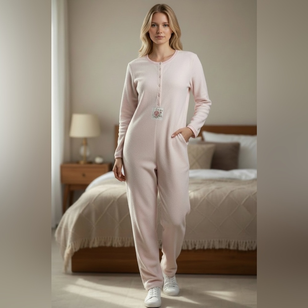 Vintage Rare 90s Victoria's Secret Pink Cottagecore Fleece Onesie Pajamas Small
